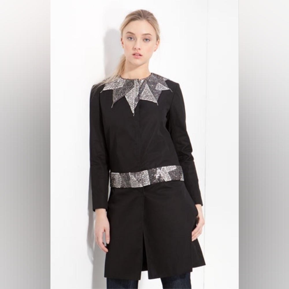 Gossip Girl Serena Gryphon Black Trench Coat with beaded Accents XS/S - Picture 9 of 16